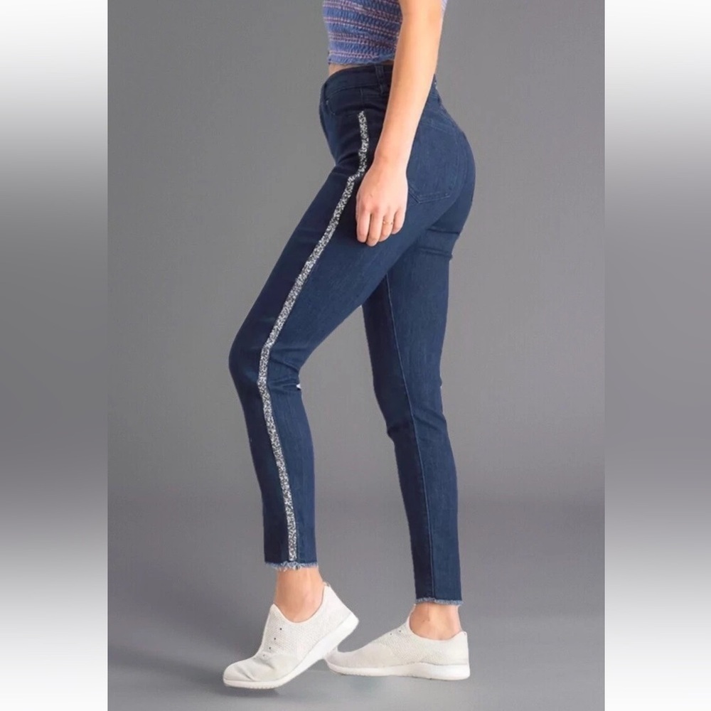 NWT Tinseltown Juniors' Glitter-Striped Skinny Jeans Stretch Sz 9/29 Inseam 27”